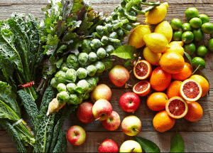 a group of fruits and vegetables on a wood surface Healthy Weight Loss Diets Pinner