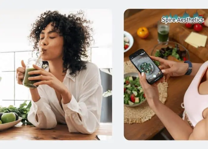 Image of woman looking into her diet and fat freezing Pinner to improve her health